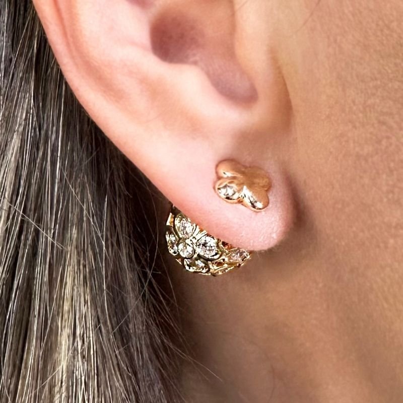 Brinco Dourado 2 em 1 Bolinha Frontal Cravejado | Duas Formas de Brilhar! Inspiração