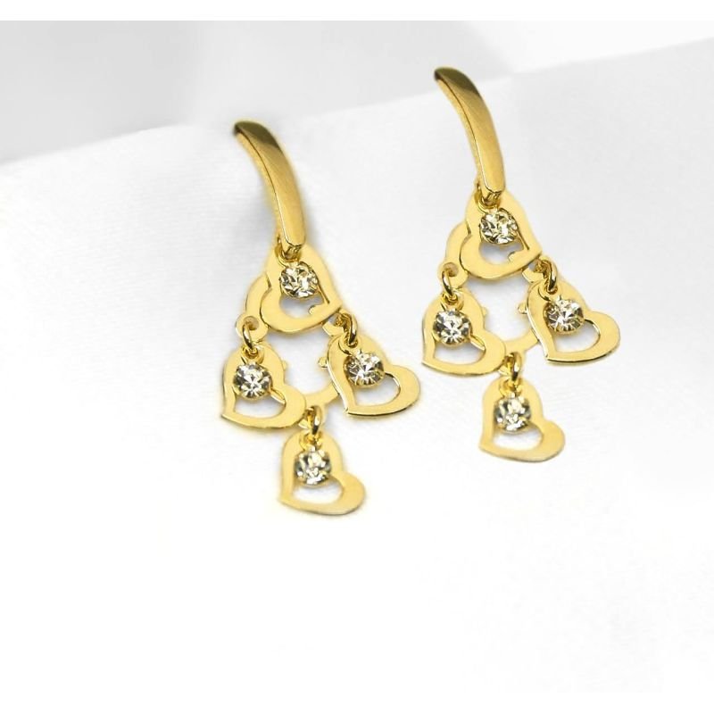 Brincos Cascata de Corações com Zircônias