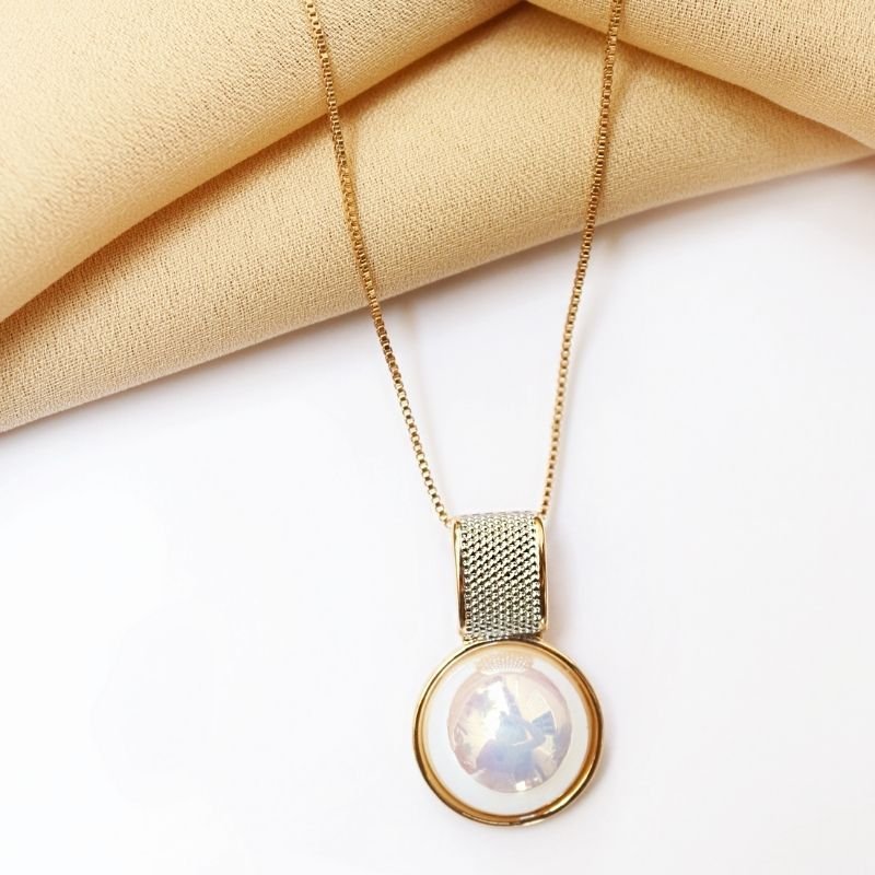 Colar Pérola Shell Com Ródio Branco