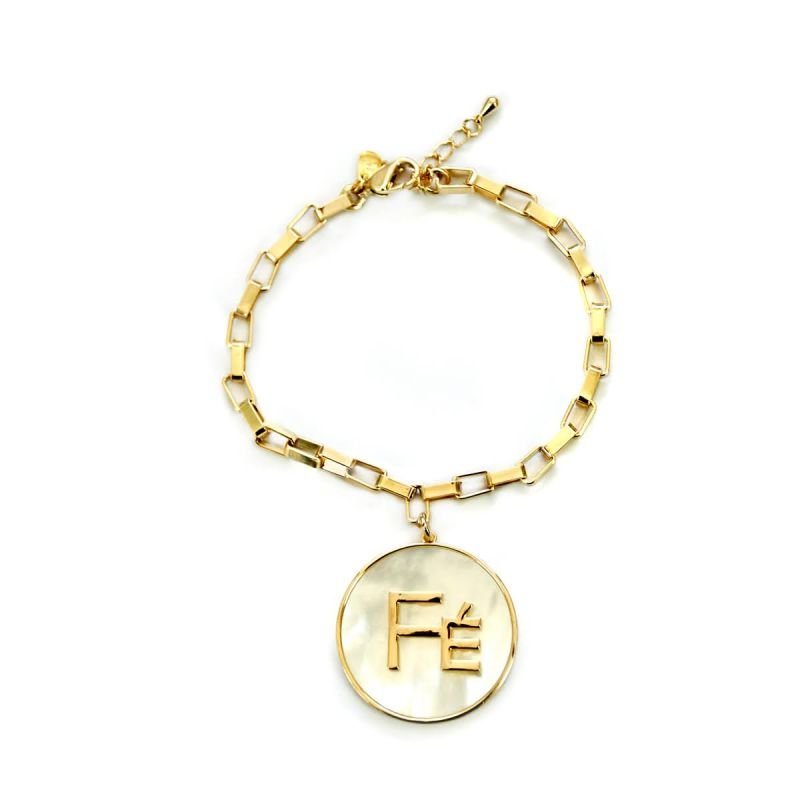 Pulseira Fé com Pingente em Madrepérola