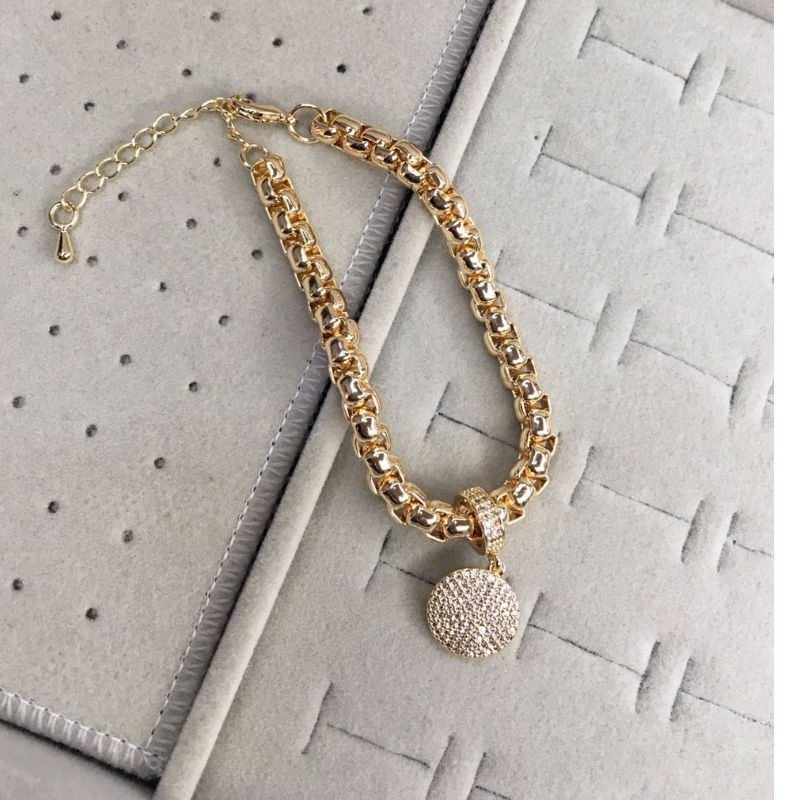 Pulseira Pingente Cravejado Zircônias Luxo